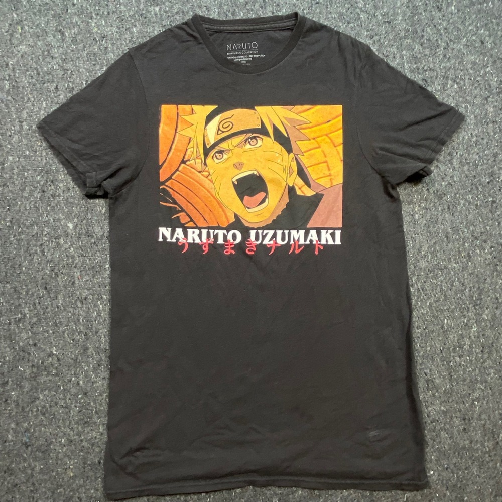 Naruto Shippuden Anime Mens Small Black Graphic T-Shirt Naruto Uzumaki Viz Media